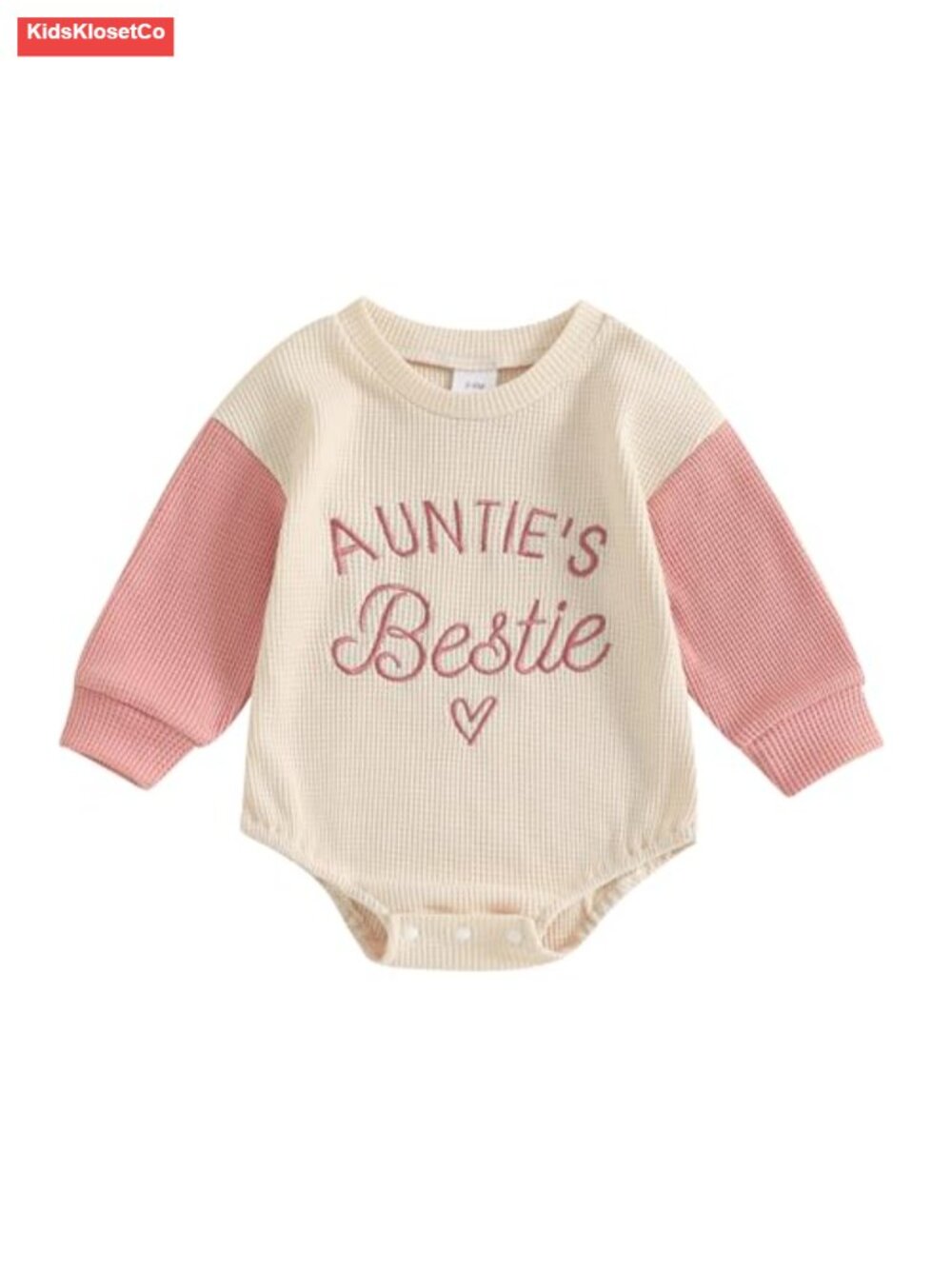 Baby Girl Letter Embroidery Waffle Color Block Sweatshirt Bodysuit Bubble Romper